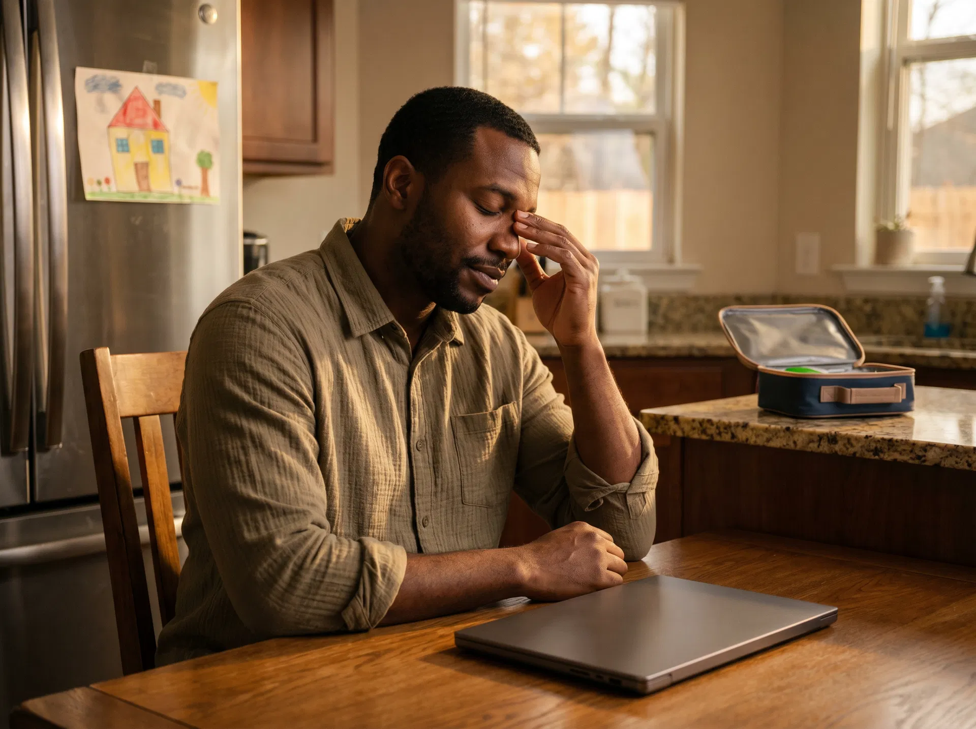 Adult managing work and family stress
